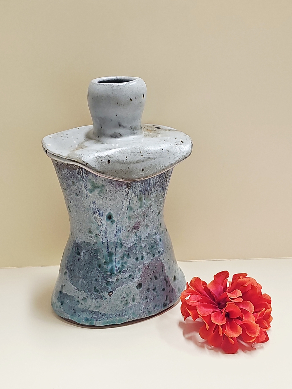 Handmade Ceramic Speckled Decorative Vase in Blue and Gray Glaze